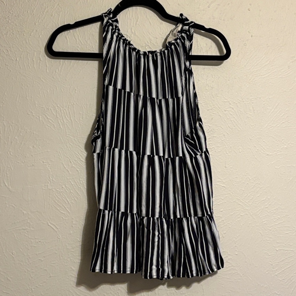 Savanna Jane Black and White Striped Tank Top